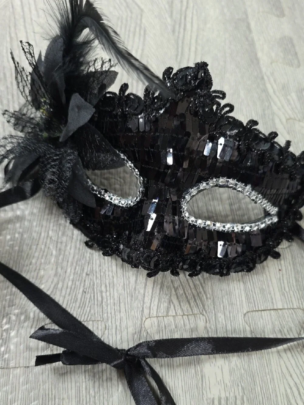 2/$15 Elegant Black Venetian Masquerade Mask with Gold Accents